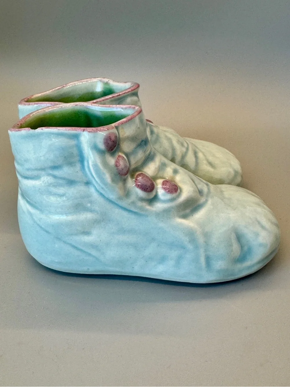 Vintage Ceramic Baby Shoe Planters - Pastel Blue Pair and Pink Single, ca. 1950